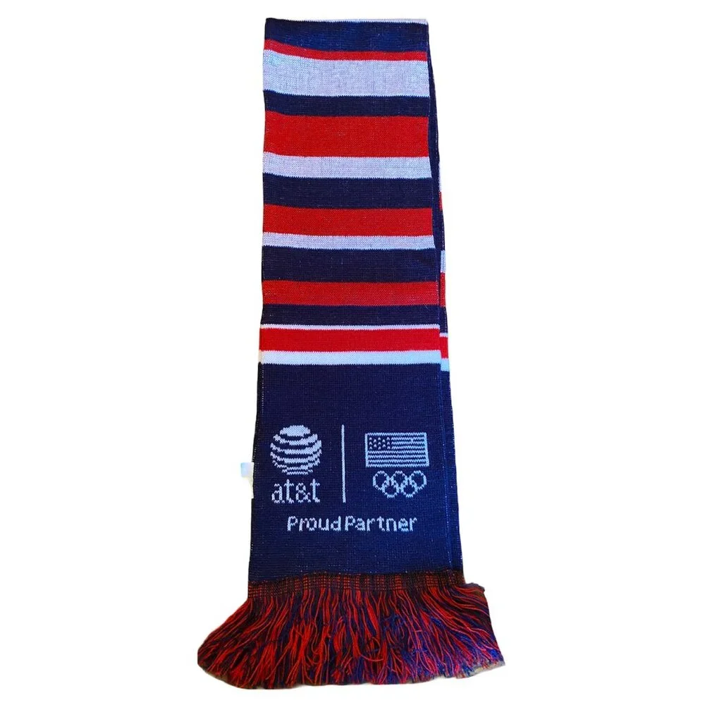 USA Olympic Scarf Red White Blue Acrylic Sweater Knit AT&T Proud Partner